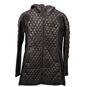 Bacon Quilted Puffer Full Zip Jacket Coat‎ Black Hooded Lined Outerwear Nylon